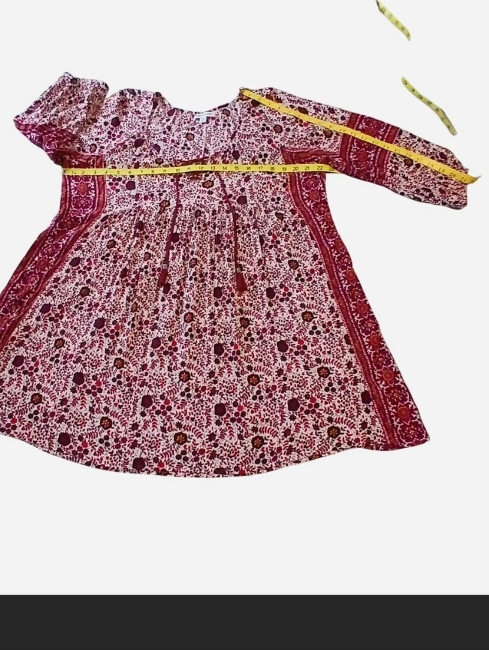 Vintage American Outfitters Size L Peasant Dress Burgundy Pink White Purple Mini - Picture 8 of 8